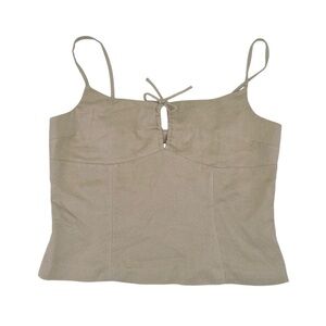 Vintage Y2K Hennes Collection Tan Faux Suede Tie Front Top Size 10 Festival Rave